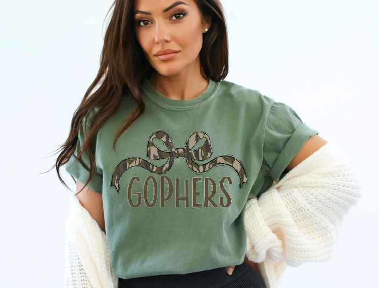 Bottomland Gophers Wide Bow Green Font DTF transfer design – image 1