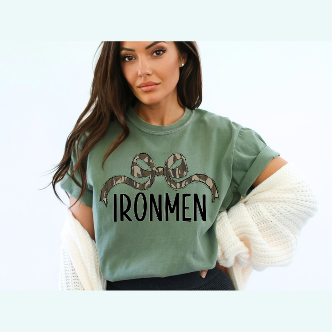 Bottomland Ironmen Wide Bow Black Font – DTF Transfer