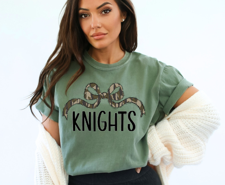 Bottomland Knights Wide Bow Black Font DTF transfer design – image 1