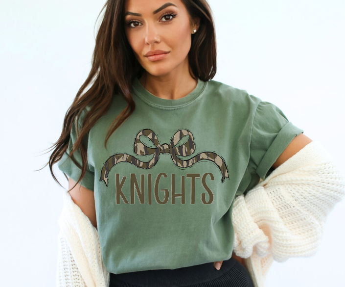 Bottomland Knights Wide Bow Green Font DTF transfer design – image 1