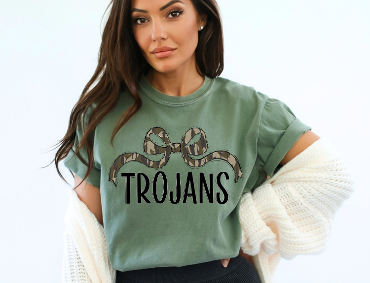 Bottomland Trojans Wide Bow Black Font DTF transfer design – image 1