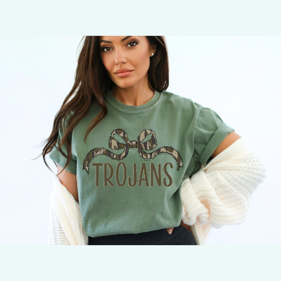 Bottomland Trojans Wide Bow Green Font – DTF Transfer