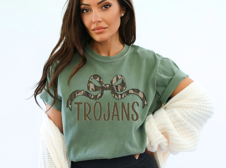 Bottomland Trojans Wide Bow Green Font DTF transfer design – image 1