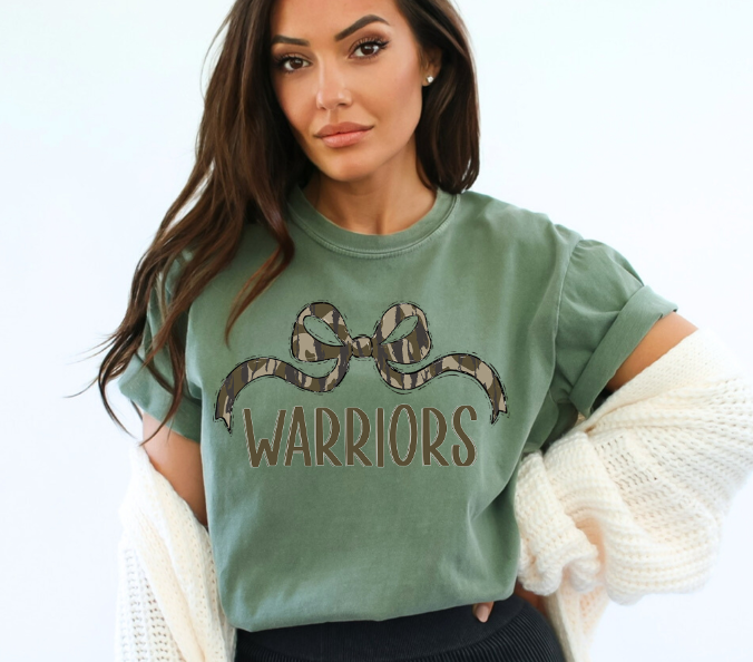 Bottomland Warriors Wide Bow Green Font DTF transfer design – image 1