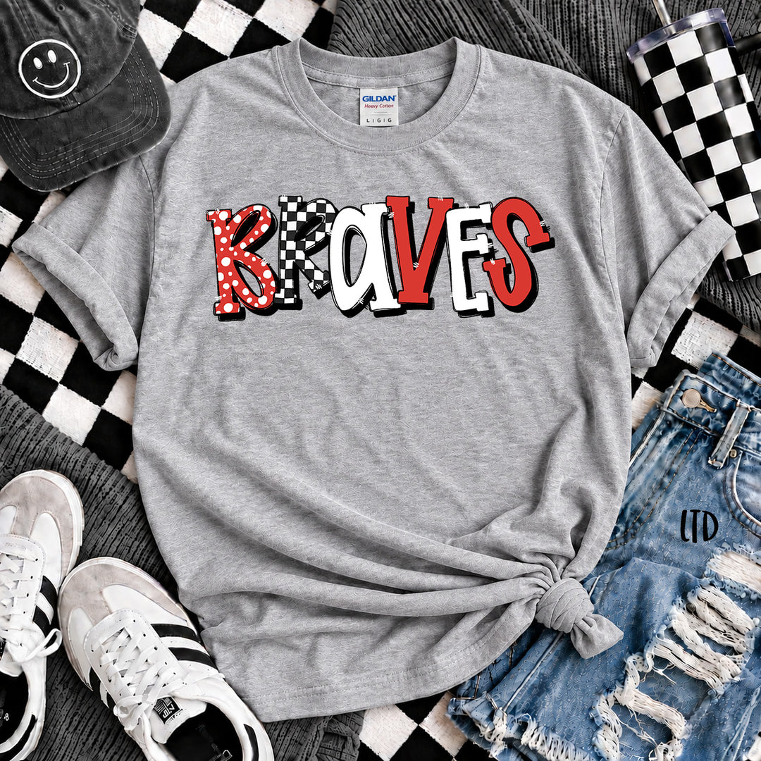 Braves Red Black Dot Dot Check Mix Mascots DTF transfer mockup