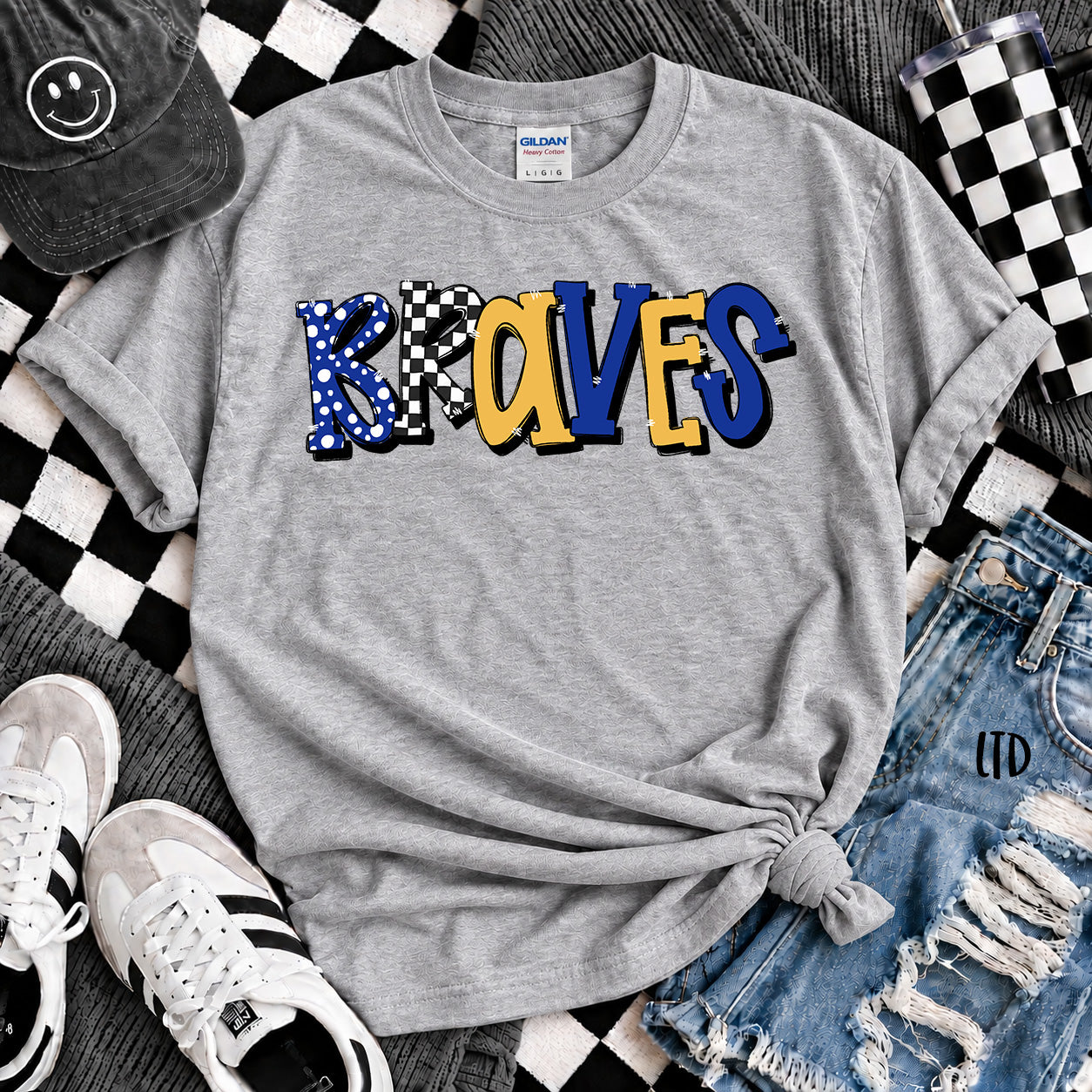 Dot Dot Check Mix Mascots Braves Royal Blue Yellow Gold design