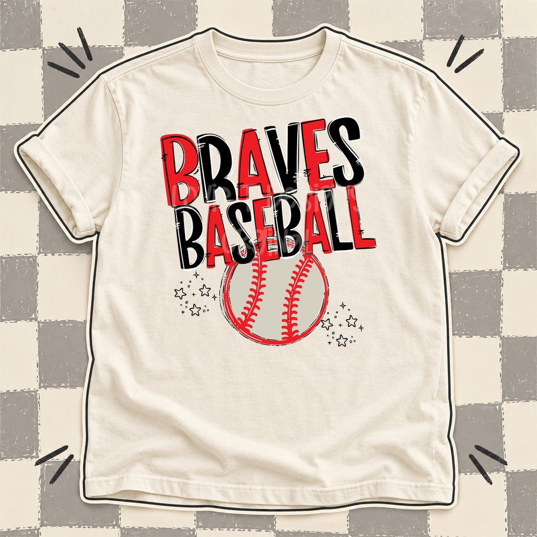Braves Red Black Team Go Baseball Mascots DTF transfer mockup