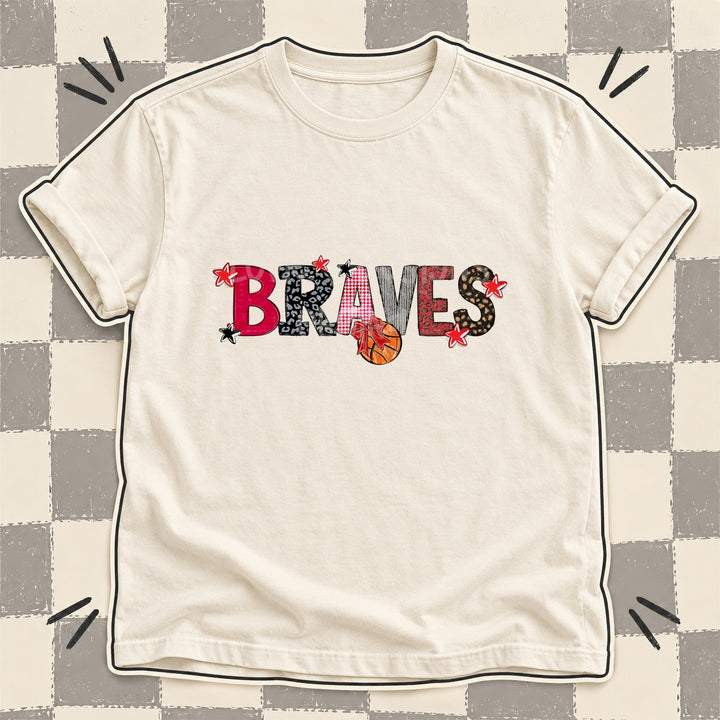 Braves Red Black Mixed Doodle Basketball Mascots – Mascot Colors DTF transfer mockup
