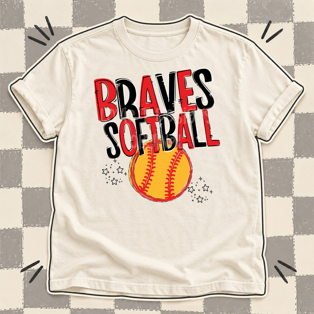 Braves Red Black Team Go Softball Mascots DTF transfer mockup
