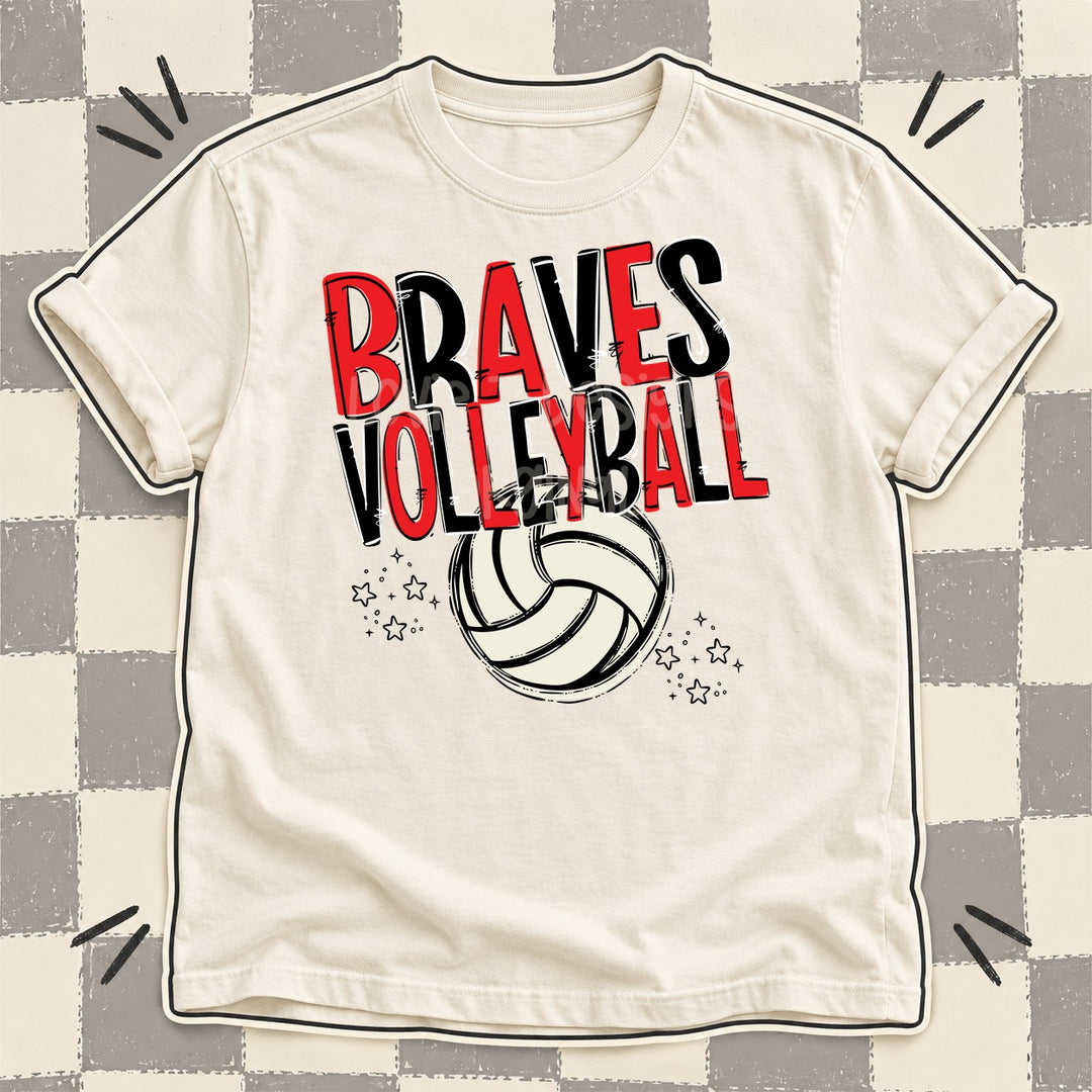 Braves Red Black Team Go Volleyball Mascots DTF transfer mockup