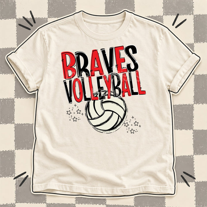Braves Red Black Team Go Volleyball Mascots DTF transfer mockup