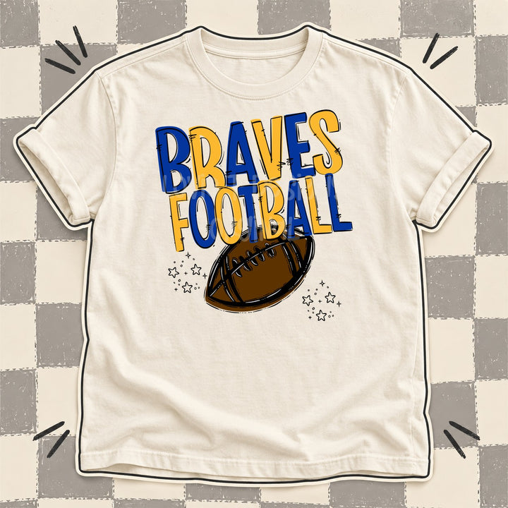Braves Royal Blue Yellow Gold Team Go Football Mascots DTF transfer mockup