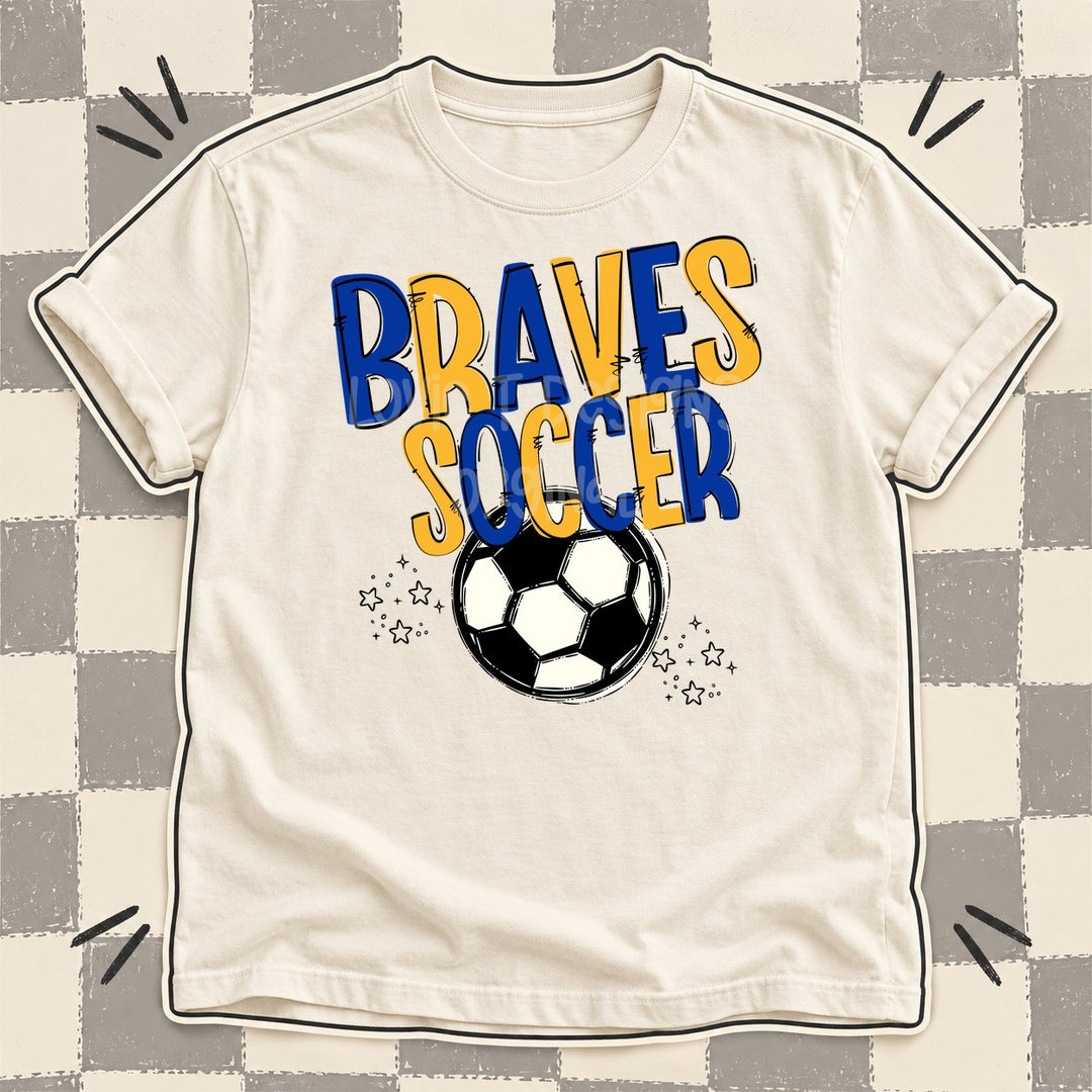 Braves Royal Blue Yellow Gold Team Go Soccer Mascots DTF transfer mockup