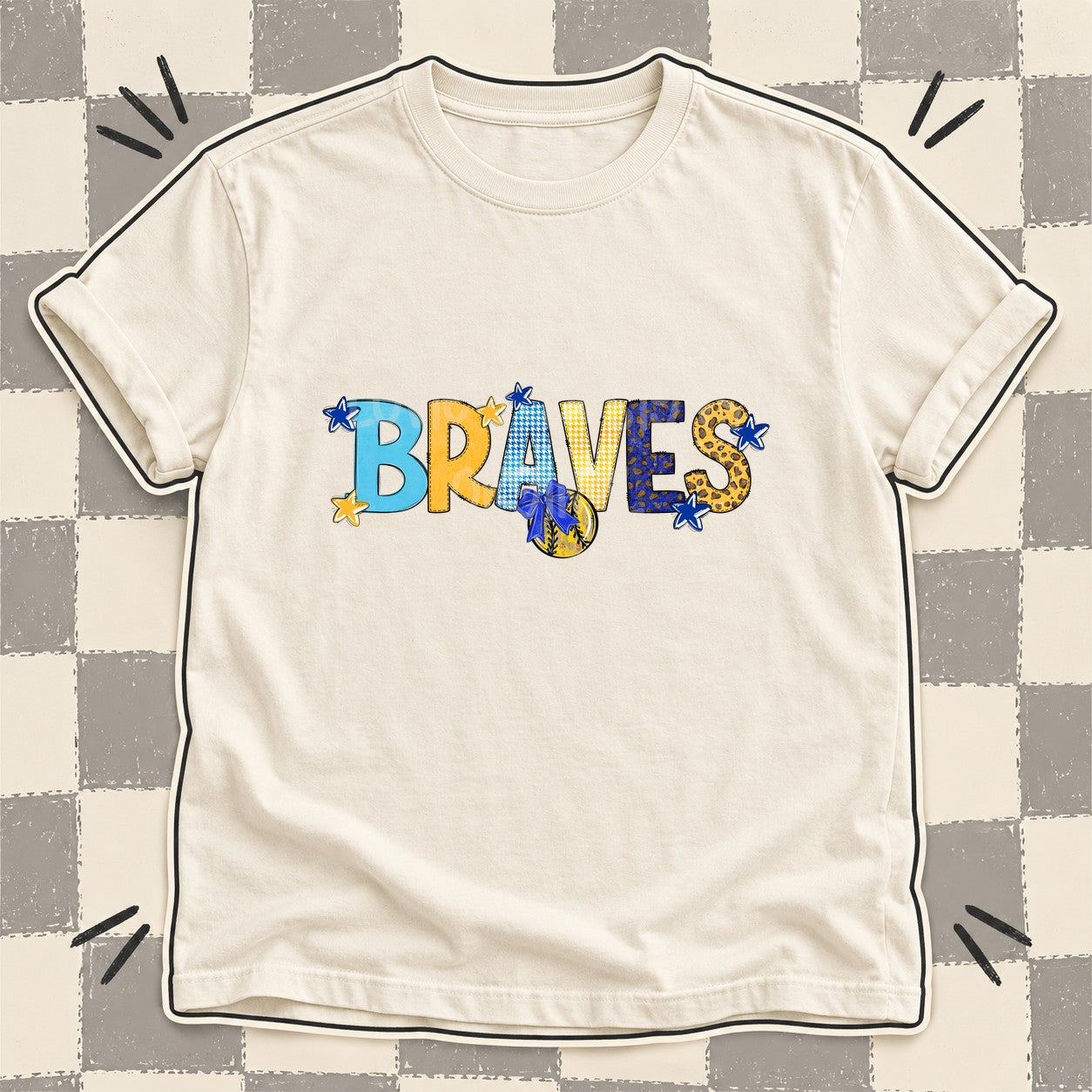 Mixed Doodle Softball Mascots – Mascot Colors Braves Royal Blue Yellow Gold design