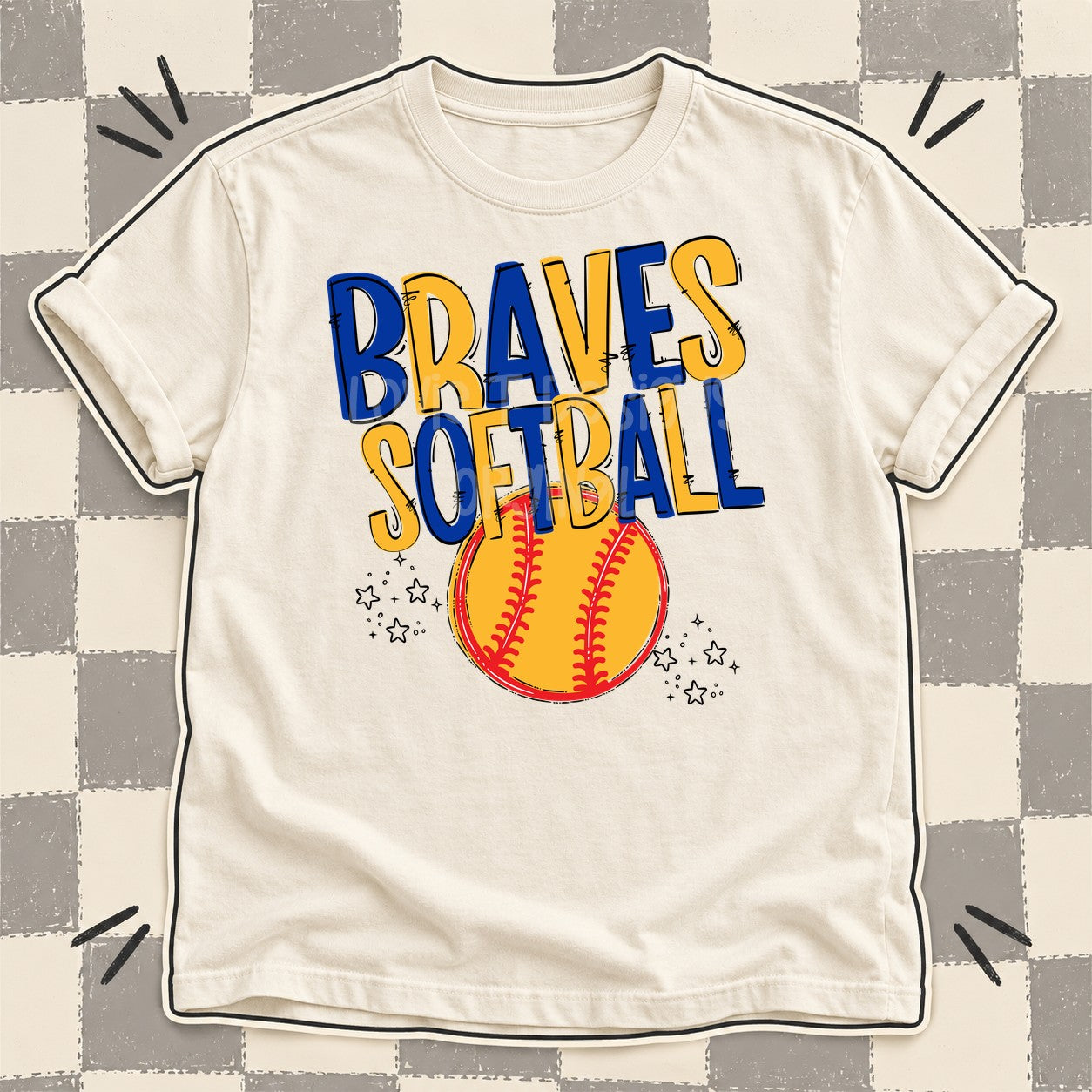 Team Go Softball Mascots Braves Royal Blue Yellow Gold design