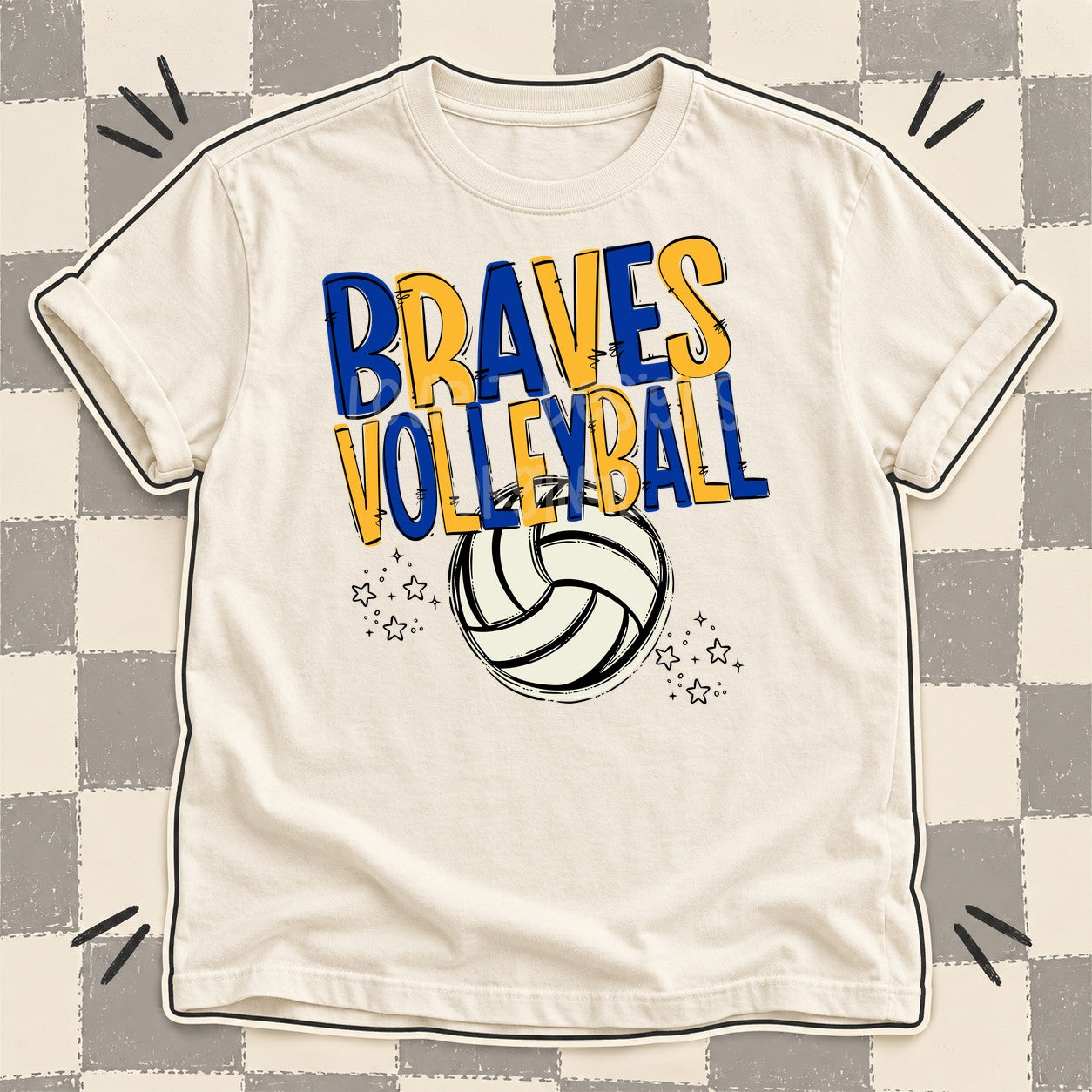 Team Go Volleyball Mascots Braves Royal Blue Yellow Gold design
