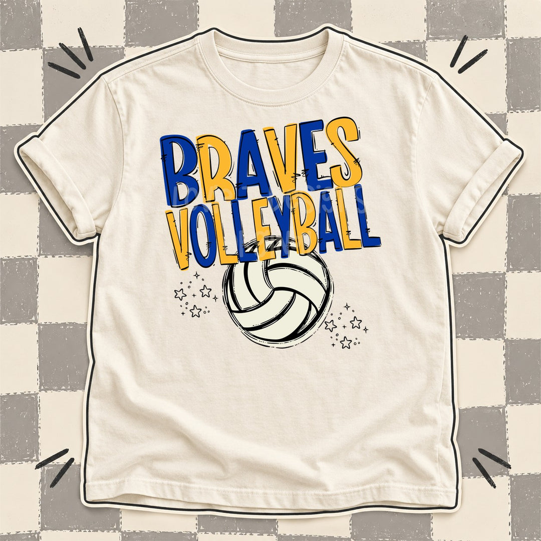 Braves Royal Blue Yellow Gold Team Go Volleyball Mascots DTF transfer mockup