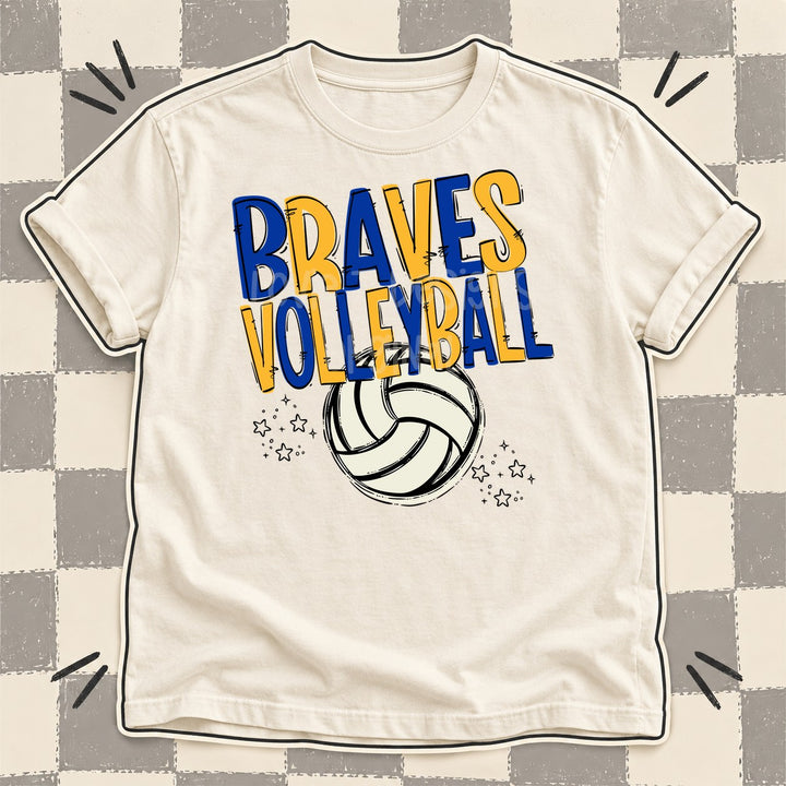 Braves Royal Blue Yellow Gold Team Go Volleyball Mascots DTF transfer mockup