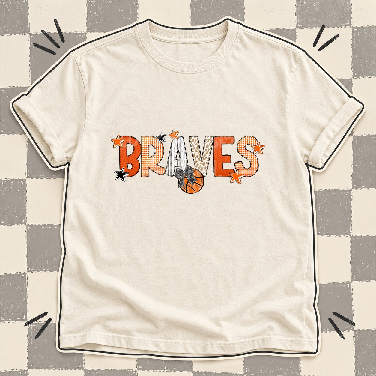 Mixed Doodle Basketball Mascots – Hoops Houndstooth Braves design