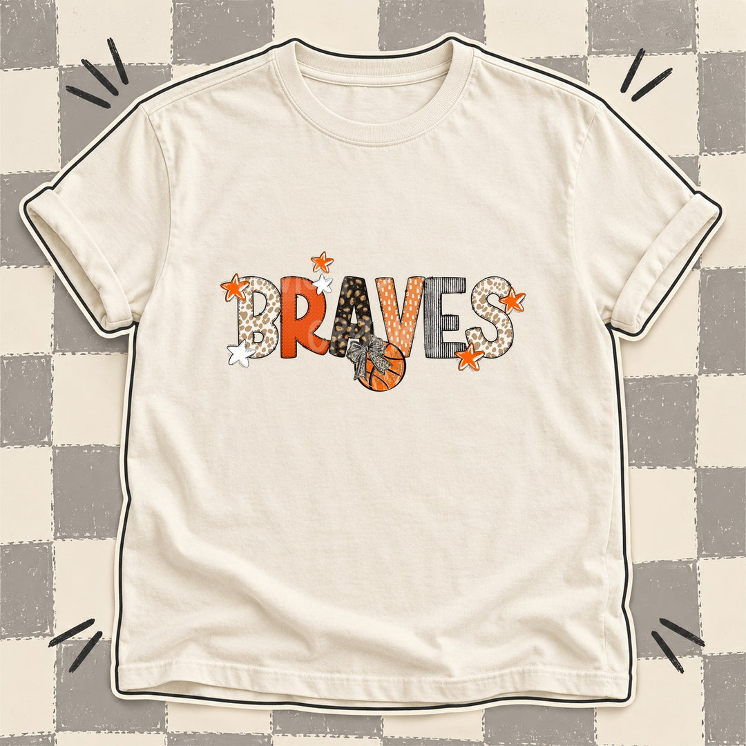 Braves Mixed Doodle Basketball Mascots – Orange and Brown DTF transfer mockup