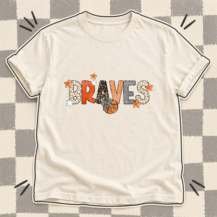 Braves Mixed Doodle Basketball Mascots – Orange and Brown DTF transfer mockup