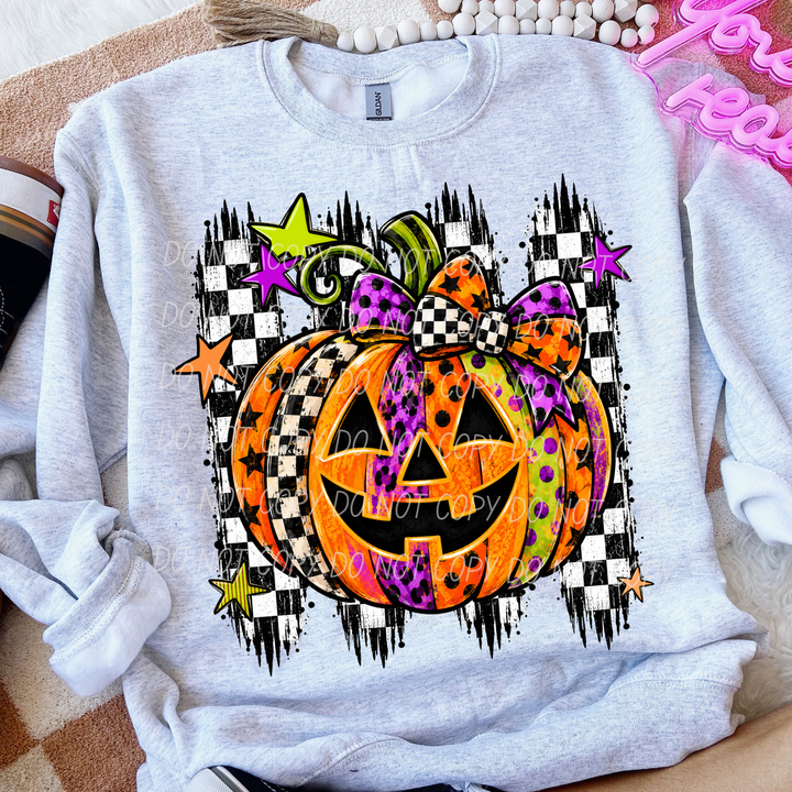Bright Pumpkin Halloween DTF transfer shown on apparel