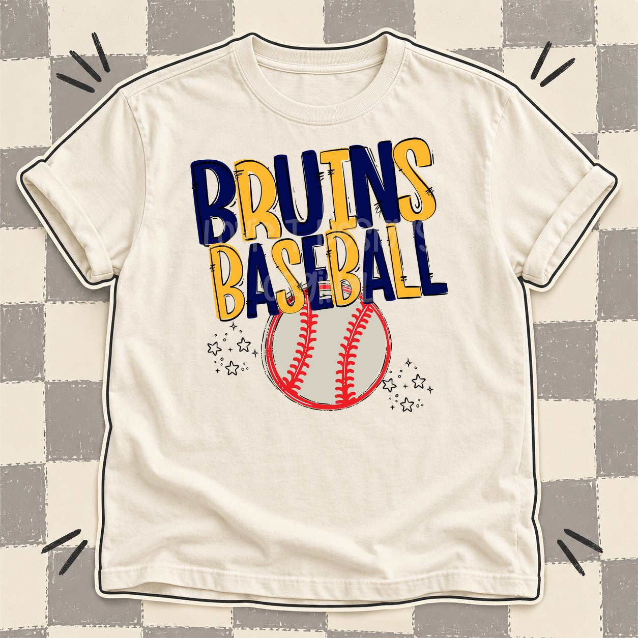 Team Go Baseball Mascots Bruins Navy Yellow Gold design