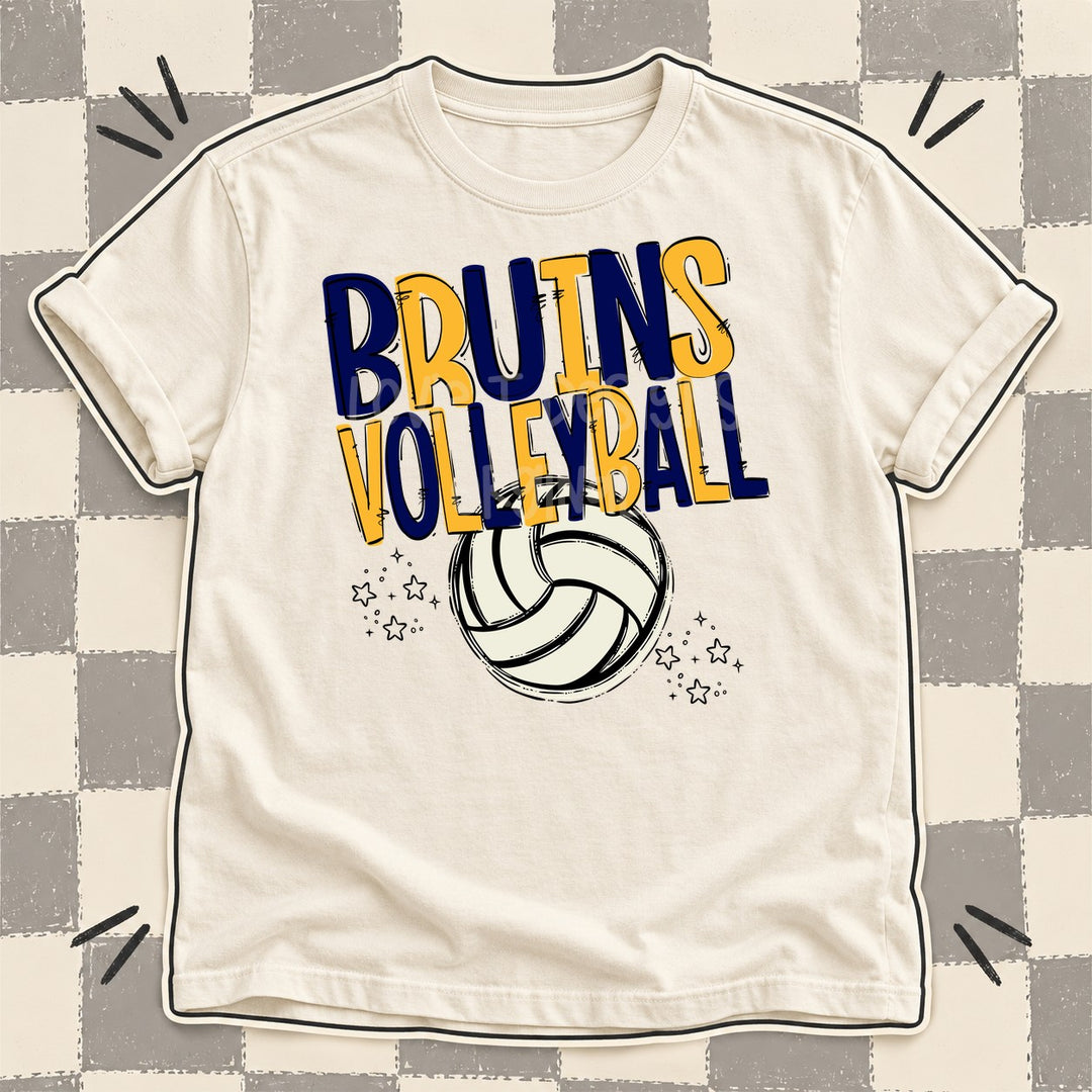 Bruins Navy Yellow Gold Team Go Volleyball Mascots DTF transfer mockup