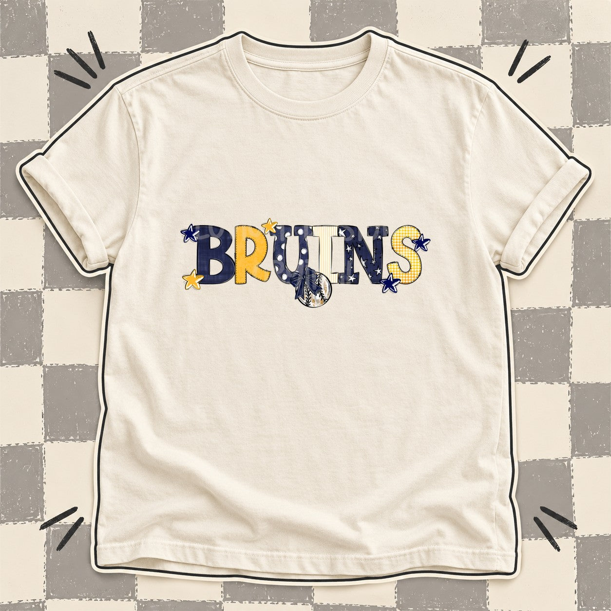 Mixed Doodle Baseball Mascots – Mascot Colors Bruins Navy Yellow Gold White design