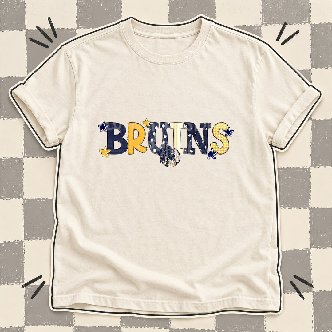 Bruins Navy Yellow Gold White Mixed Doodle Baseball Mascots – Mascot Colors DTF transfer mockup
