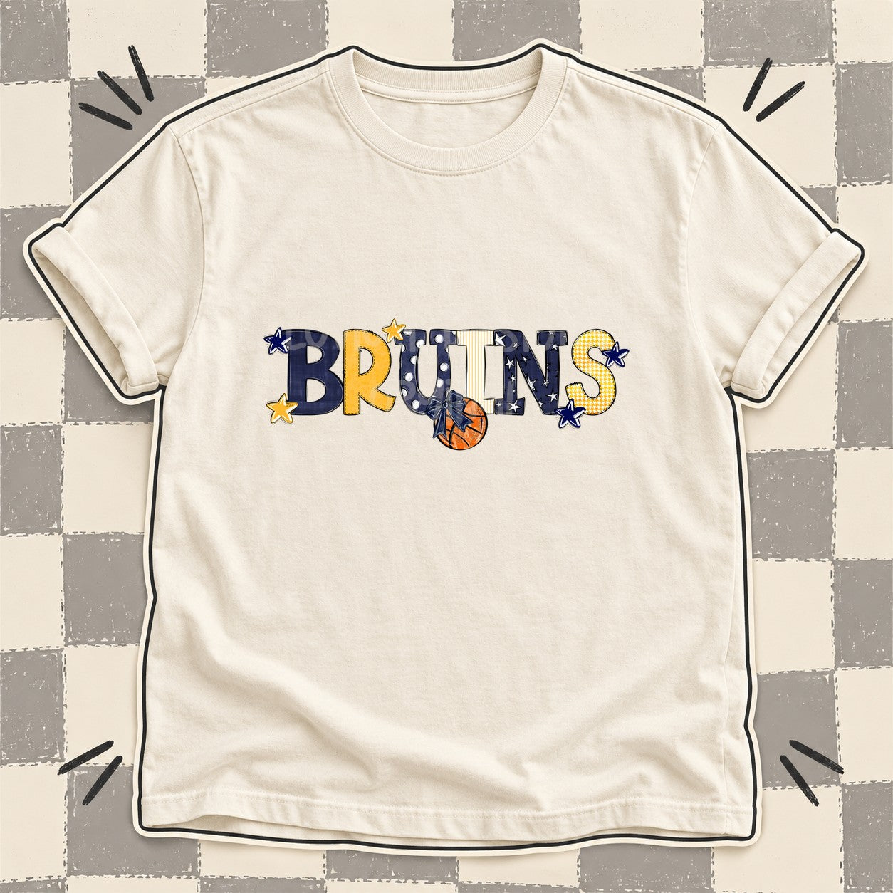Mixed Doodle Basketball Mascots – Mascot Colors Bruins Navy Yellow Gold White design