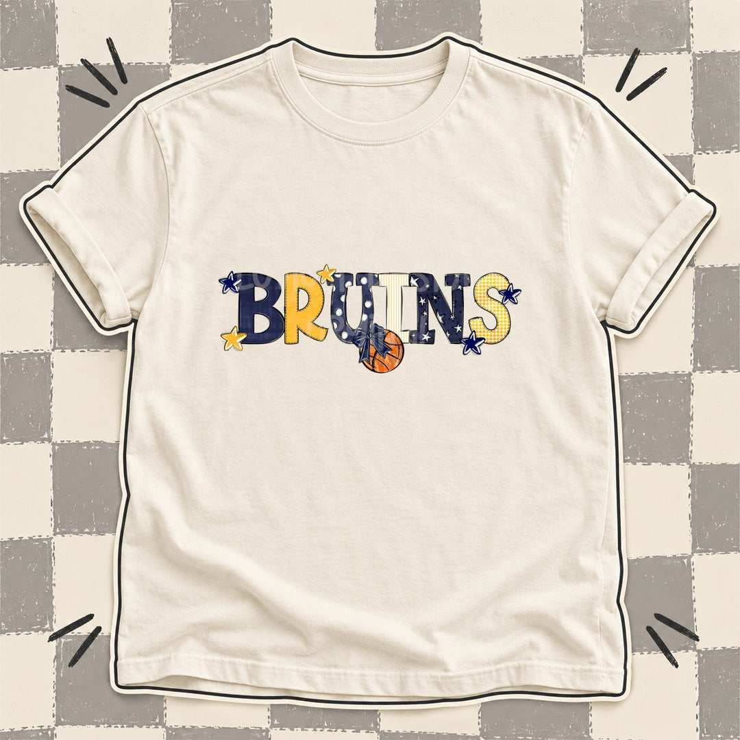 Bruins Navy Yellow Gold White Mixed Doodle Basketball Mascots – Mascot Colors DTF transfer mockup