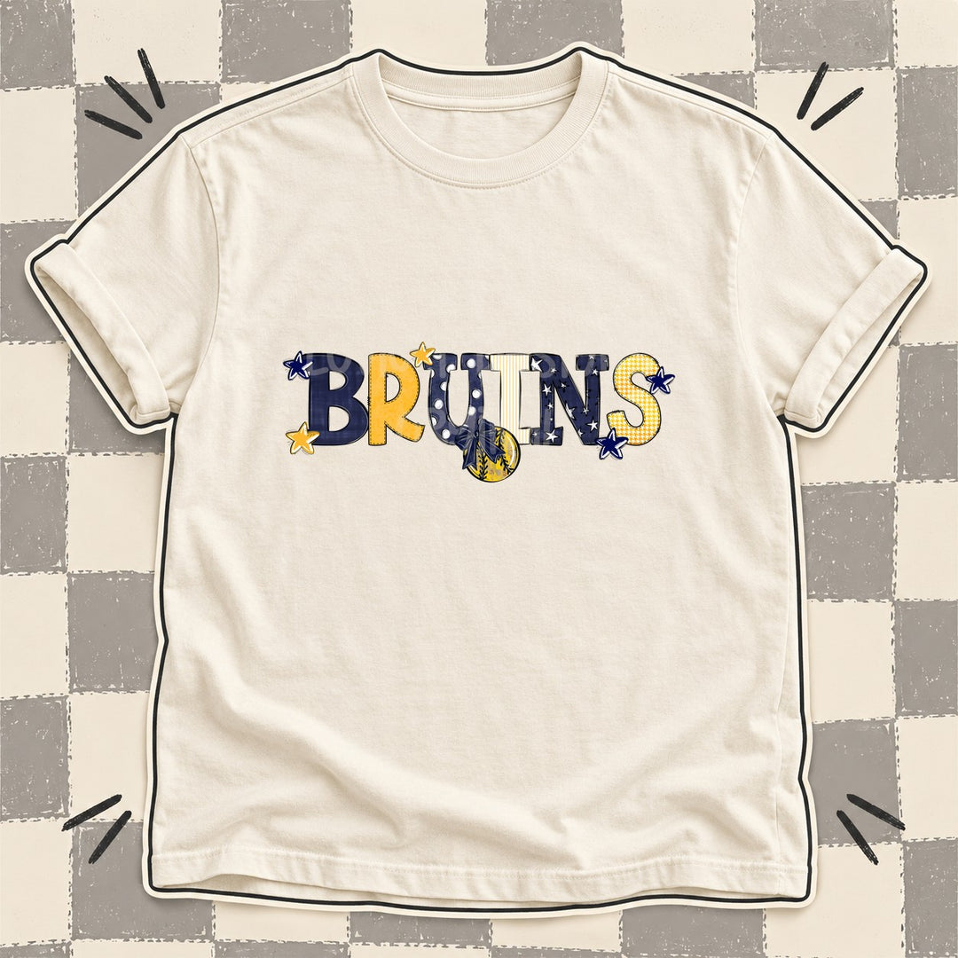 Bruins Navy Yellow Gold White Mixed Doodle Softball Mascots – Mascot Colors DTF transfer mockup