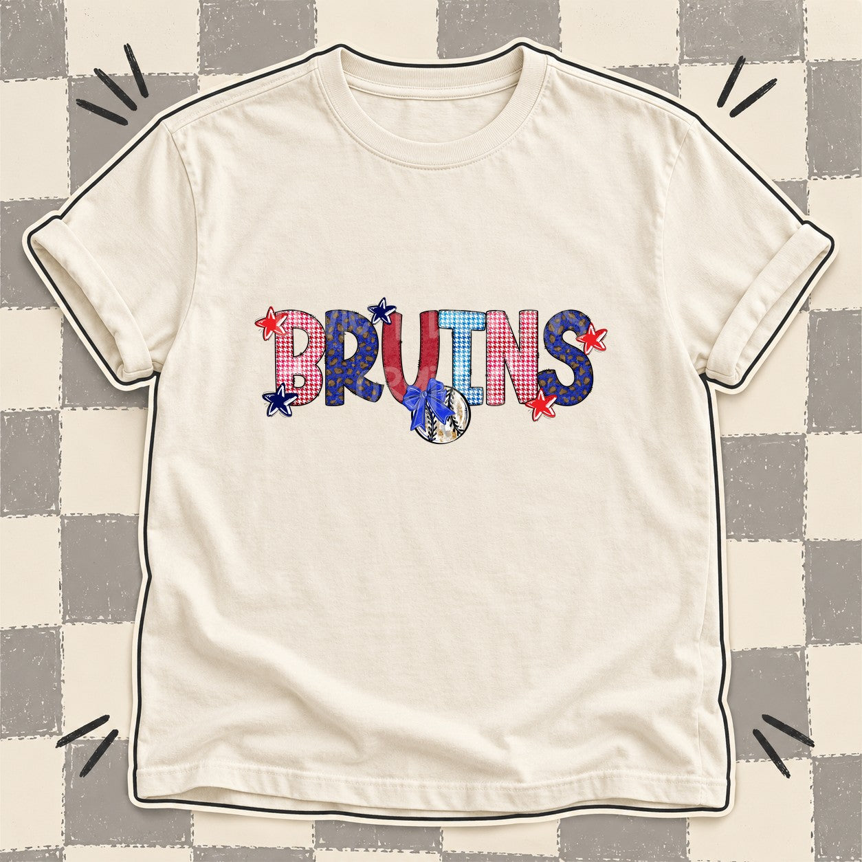 Mixed Doodle Baseball Mascots – Red and Royal Bruins design