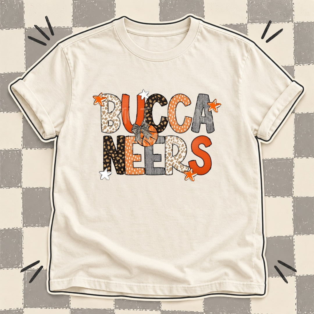 Buccaneers Mixed Doodle Basketball Mascots – Orange and Brown DTF transfer mockup