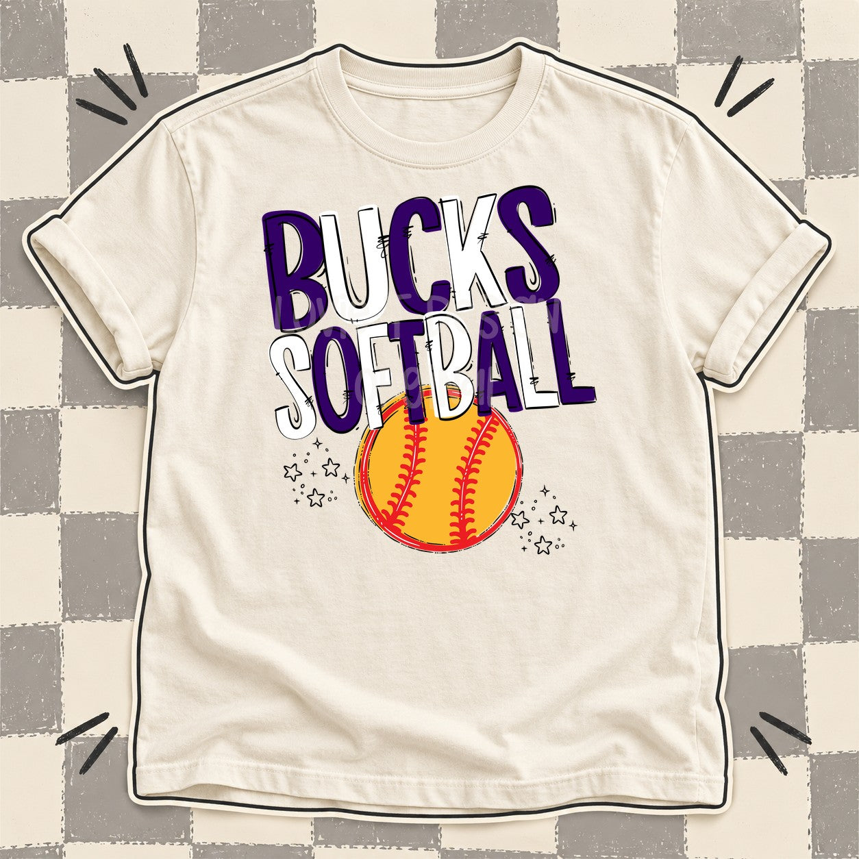 Team Go Softball Mascots Bucks Purple White design