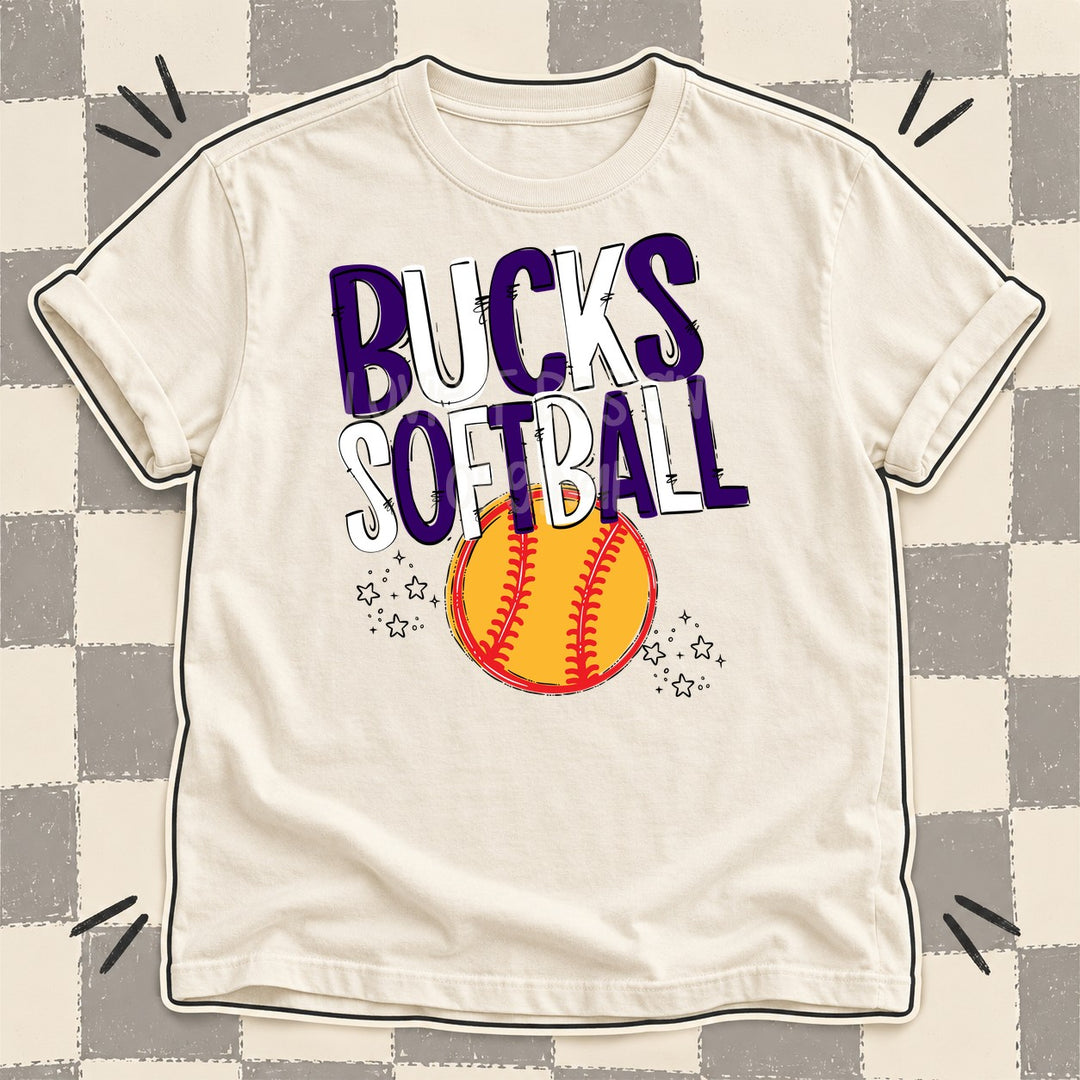 Bucks Purple White Team Go Softball Mascots DTF transfer mockup