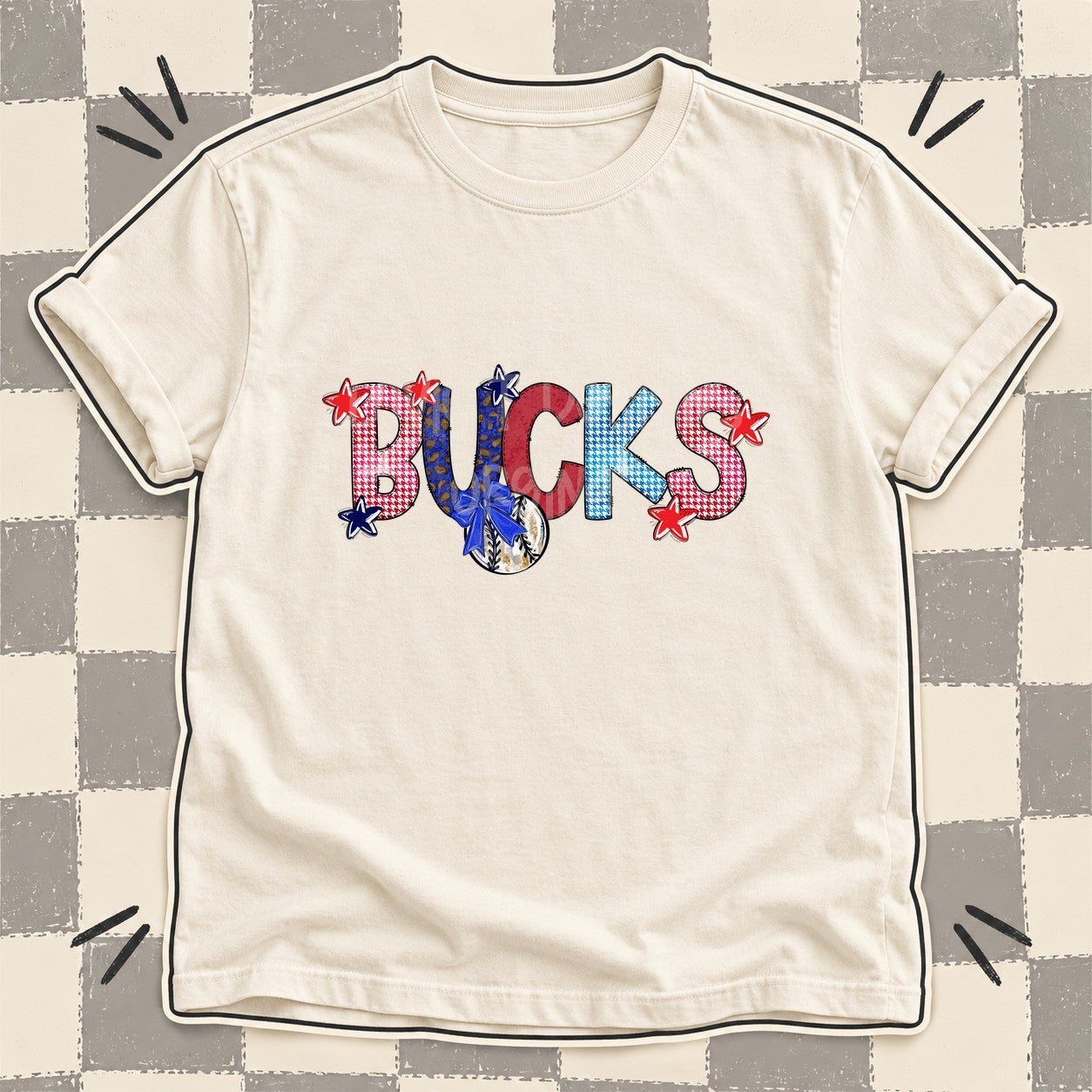 Mixed Doodle Baseball Mascots – Red and Royal Bucks design