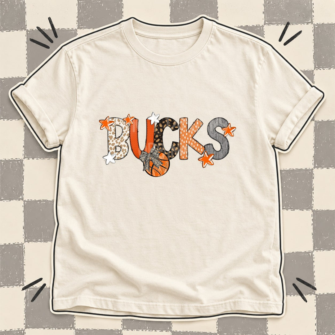 Bucks Mixed Doodle Basketball Mascots – Orange and Brown DTF transfer mockup