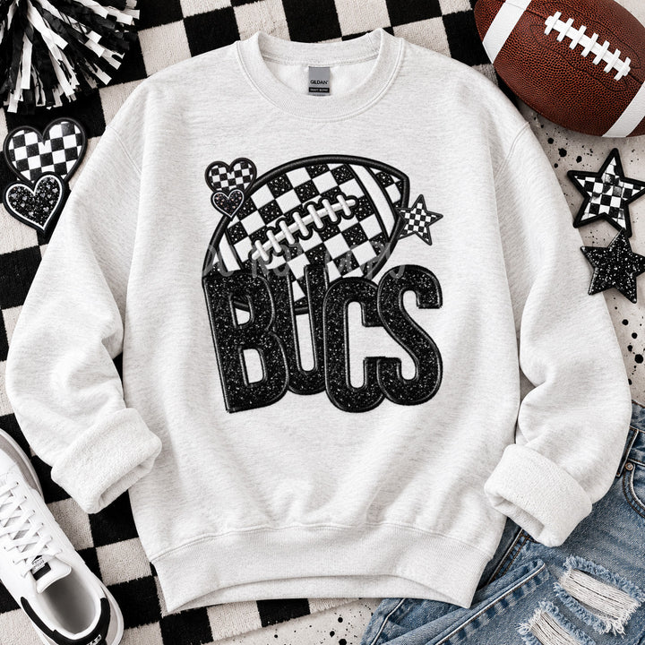 Bucs Checkered Football Faux Embroidery mascot DTF transfer