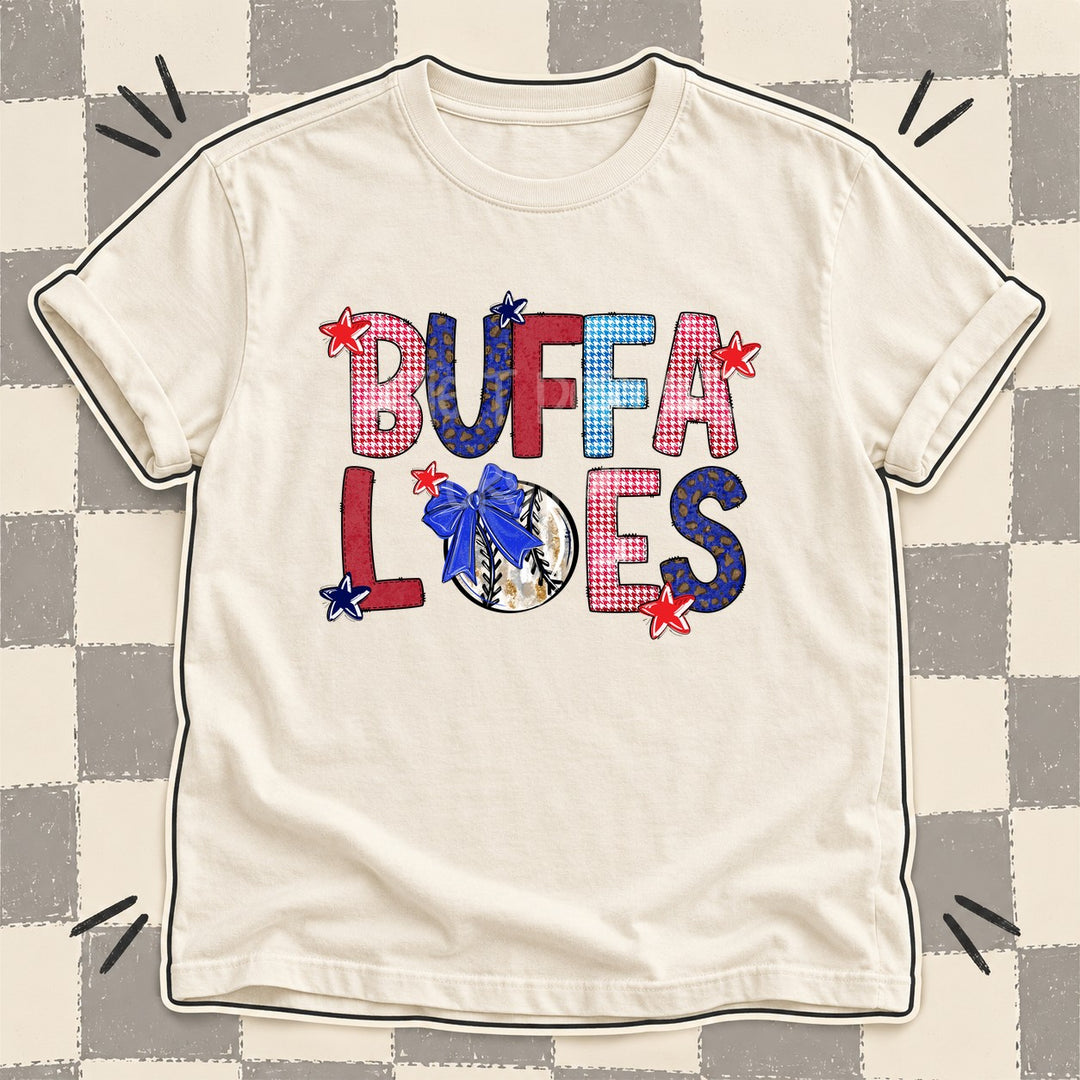 Buffaloes Mixed Doodle Baseball Mascots – Red and Royal DTF transfer mockup