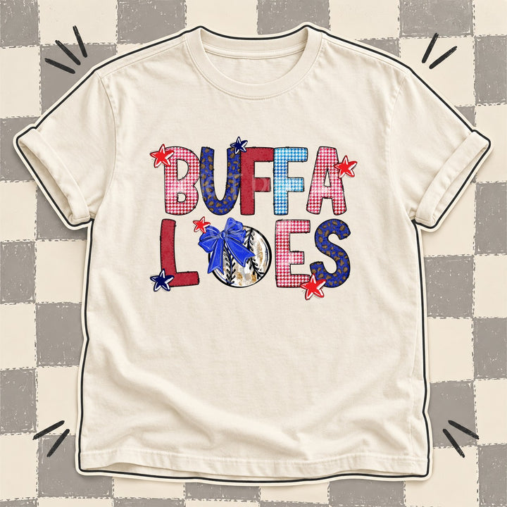 Buffaloes Mixed Doodle Baseball Mascots – Red and Royal DTF transfer mockup