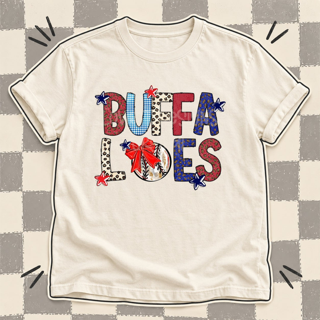 Buffaloes Mixed Doodle Baseball Mascots – Leopard Red Navy DTF transfer mockup
