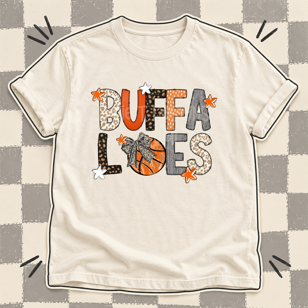 Mixed Doodle Basketball Mascots – Orange and Brown Buffaloes design