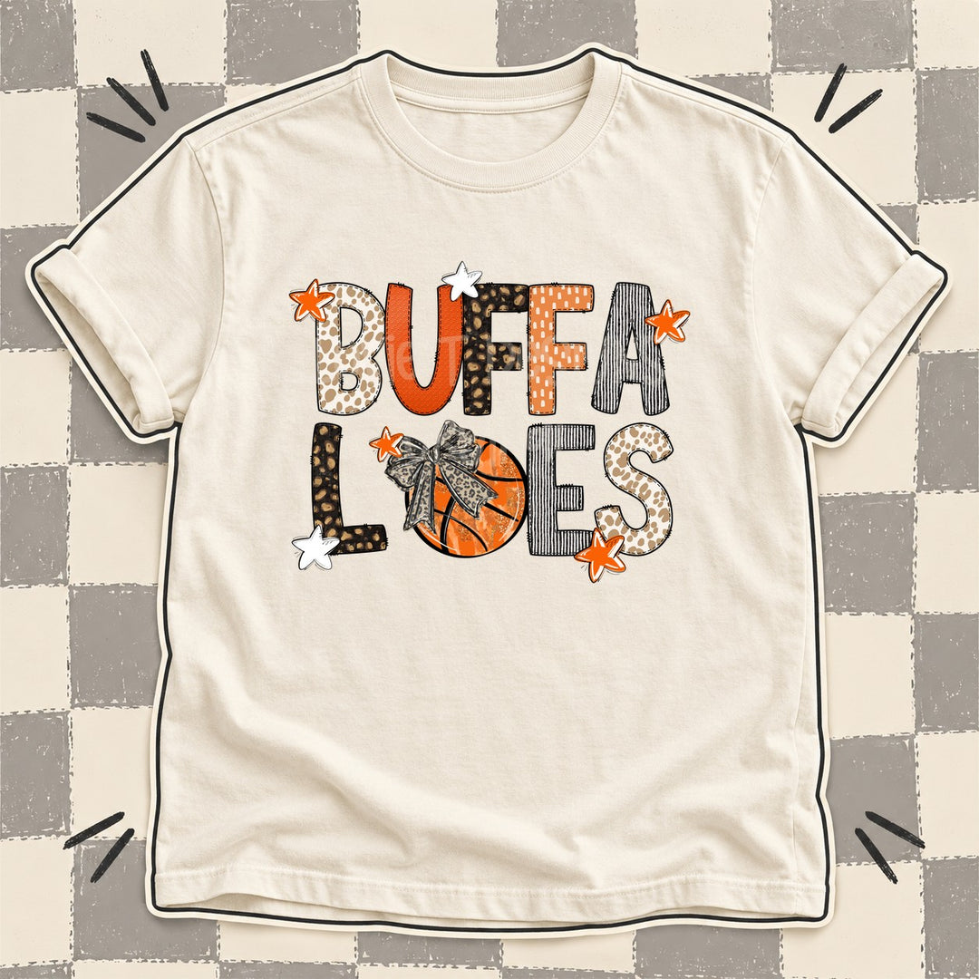 Buffaloes Mixed Doodle Basketball Mascots – Orange and Brown DTF transfer mockup