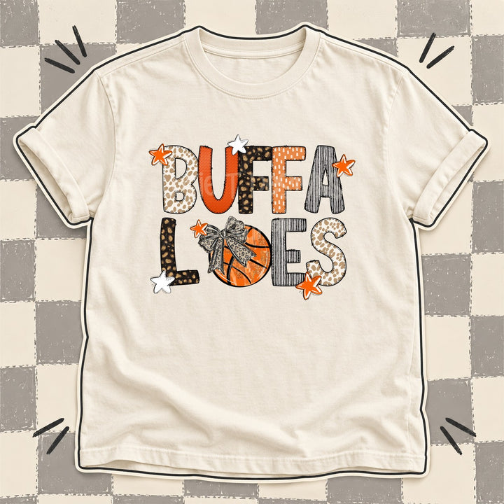 Buffaloes Mixed Doodle Basketball Mascots – Orange and Brown DTF transfer mockup