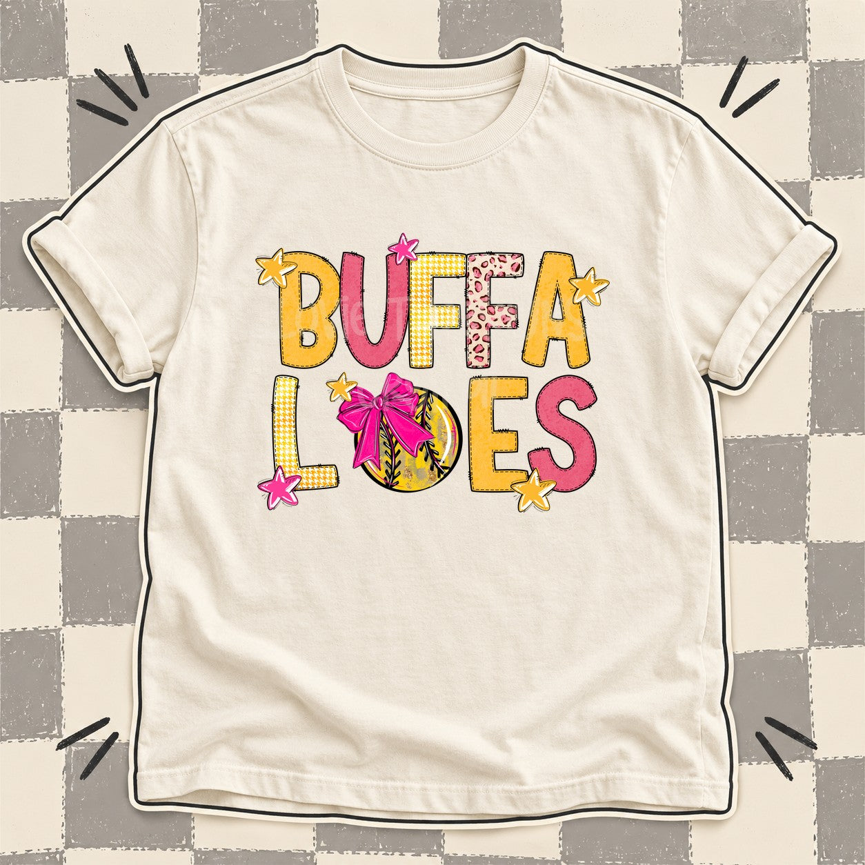 Mixed Doodle Softball Mascots – Stitched Softball Buffaloes design