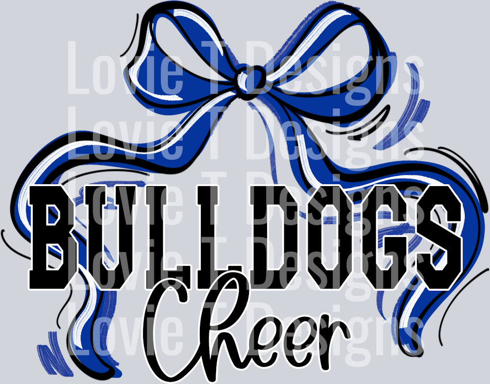 BULLDOGS CHEER ROYAL AND WHITE RIBBON