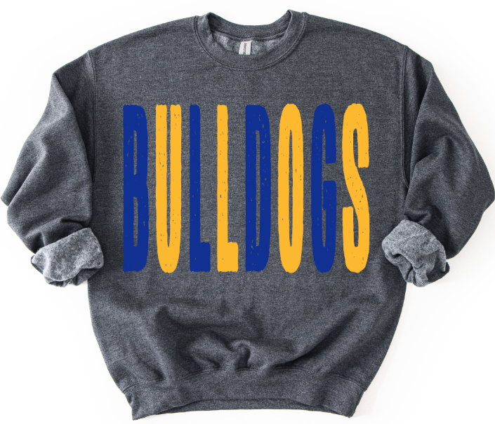 Bulldogs Royal Blue and Yellow Gold Oversized Grunge Mascot DTF transfer design – image 1