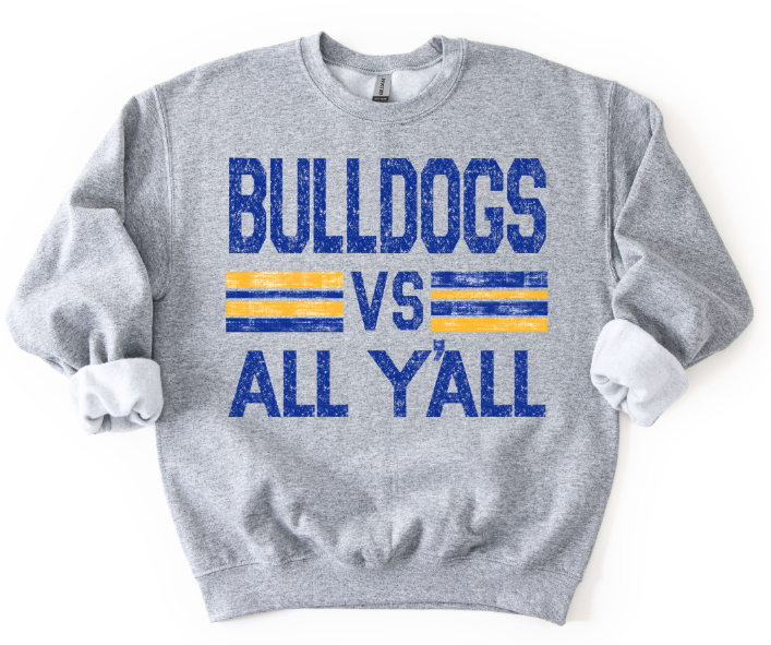 Bulldogs Vs All Y'all Royal Blue and Yellow Gold DTF transfer design – image 1